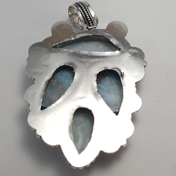 Quad Stone Larimar Sterling Pendant (2") on 18" Necklace - Picture 7 of 8